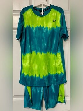 Boys Russell Athletic Teal and Performance Tee & Short Set Size XL 14/16